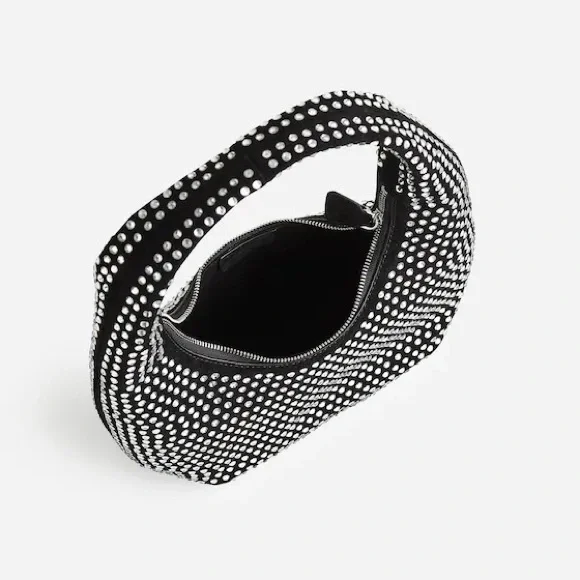 EUC Madewell The Medium Crystal Embellished Suede Bag Black/Silver - Picture 2 of 7